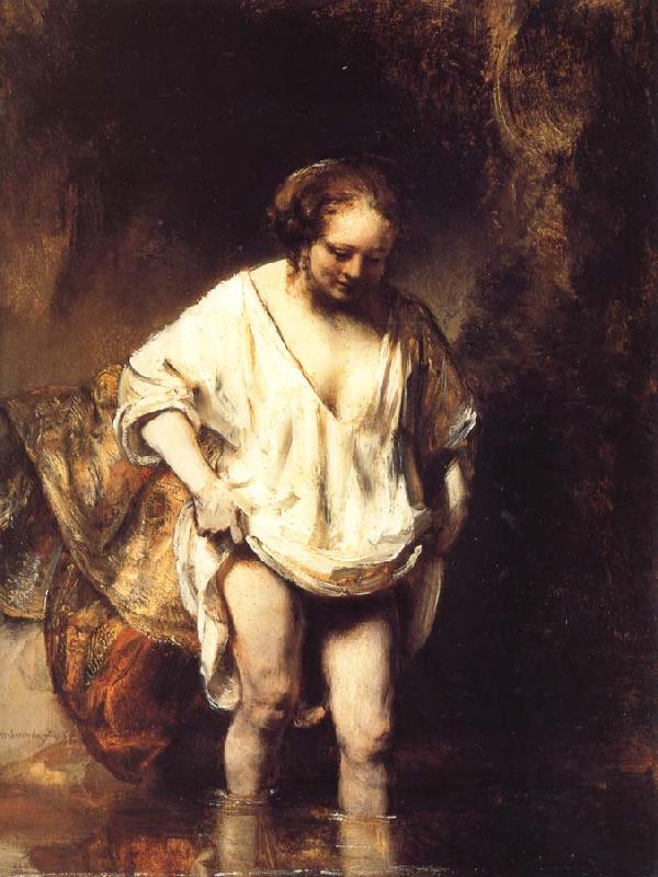 REMBRANDT Harmenszoon van Rijn A Woman Bathing in a Stream oil painting image